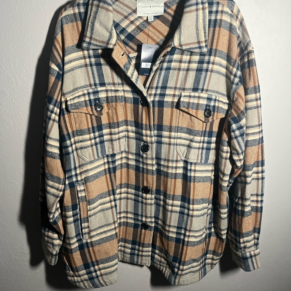 Lucky Brand Blue and Tan Plaid Shirt Jacket
